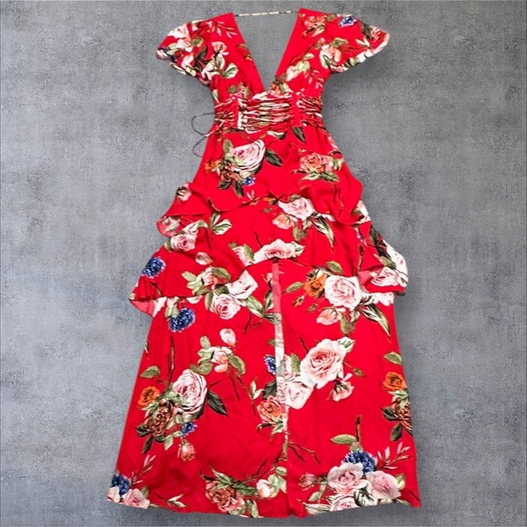 AFRM Micah Corset Tiered Maxi Floral Dress Slit Flutter Sleeves Size Small Read - Picture 10 of 14